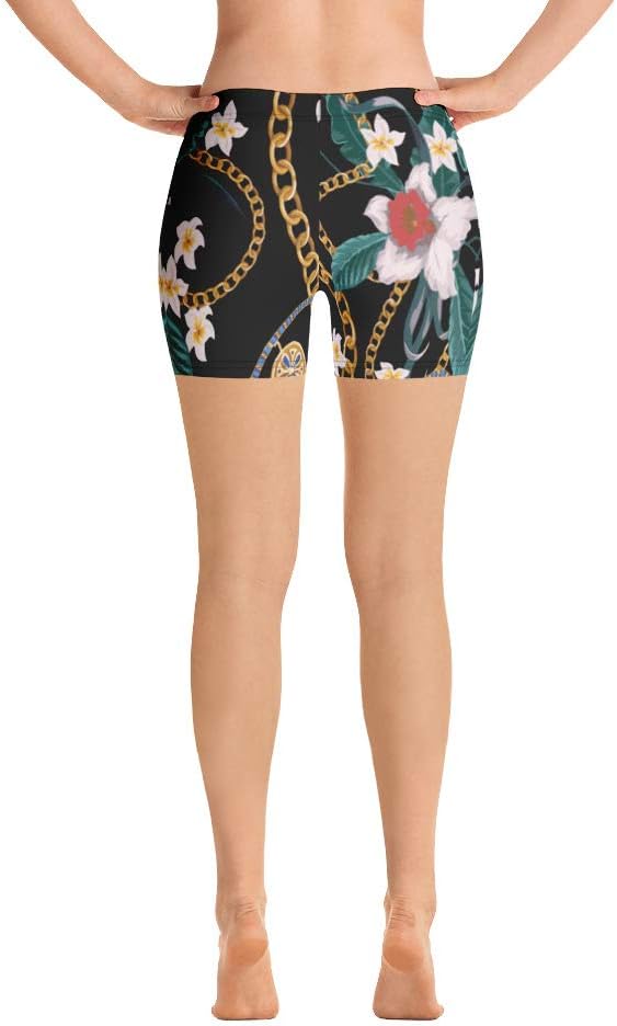 Gym Workout Yoga Shorts for Women Girls Ivory Onyx Black Gold Chain Pants - Image 2