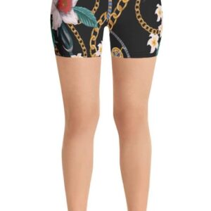 Gym Workout Yoga Shorts for Women Girls Ivory Onyx Black Gold Chain Pants