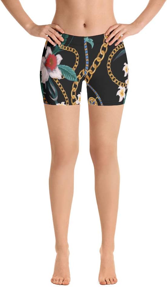 Gym Workout Yoga Shorts for Women Girls Ivory Onyx Black Gold Chain Pants