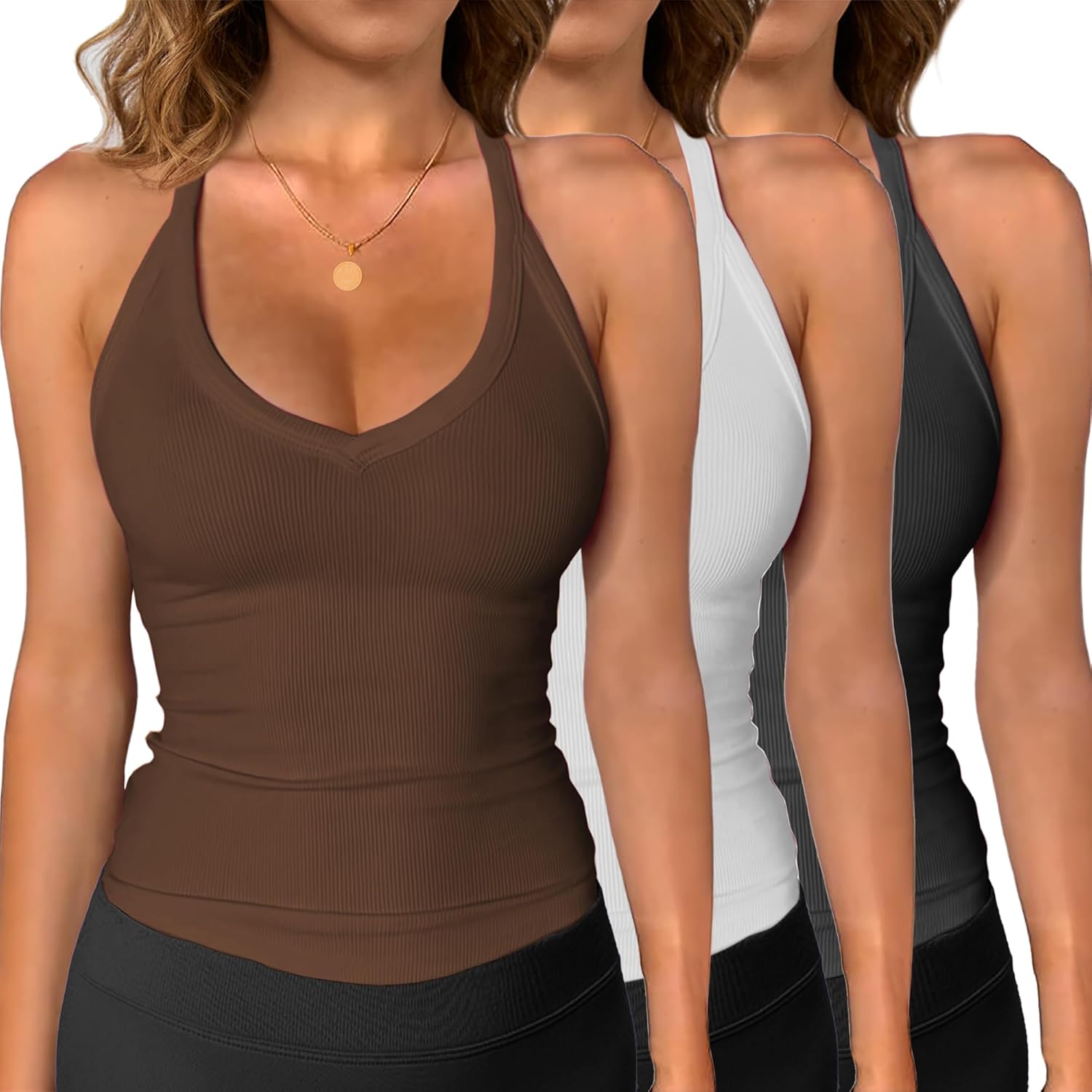 iGENJUN 3 Pack Workout Tops for Women Racerback Basic Tank Summer 2025 Camisole V Neck Slim Fit Ribbed Sleeveless - Image 12