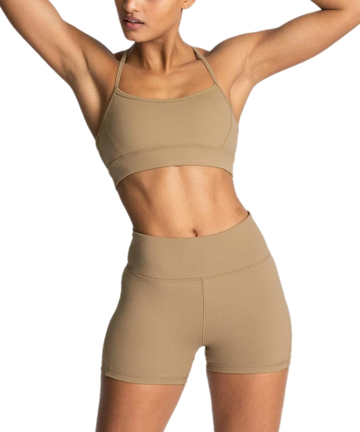 IWEMEK Women's Workout Sets 2 Piece Yoga Outfits High Waisted Biker Shorts and Cross Back Sports Bra Gym Set - Image 16