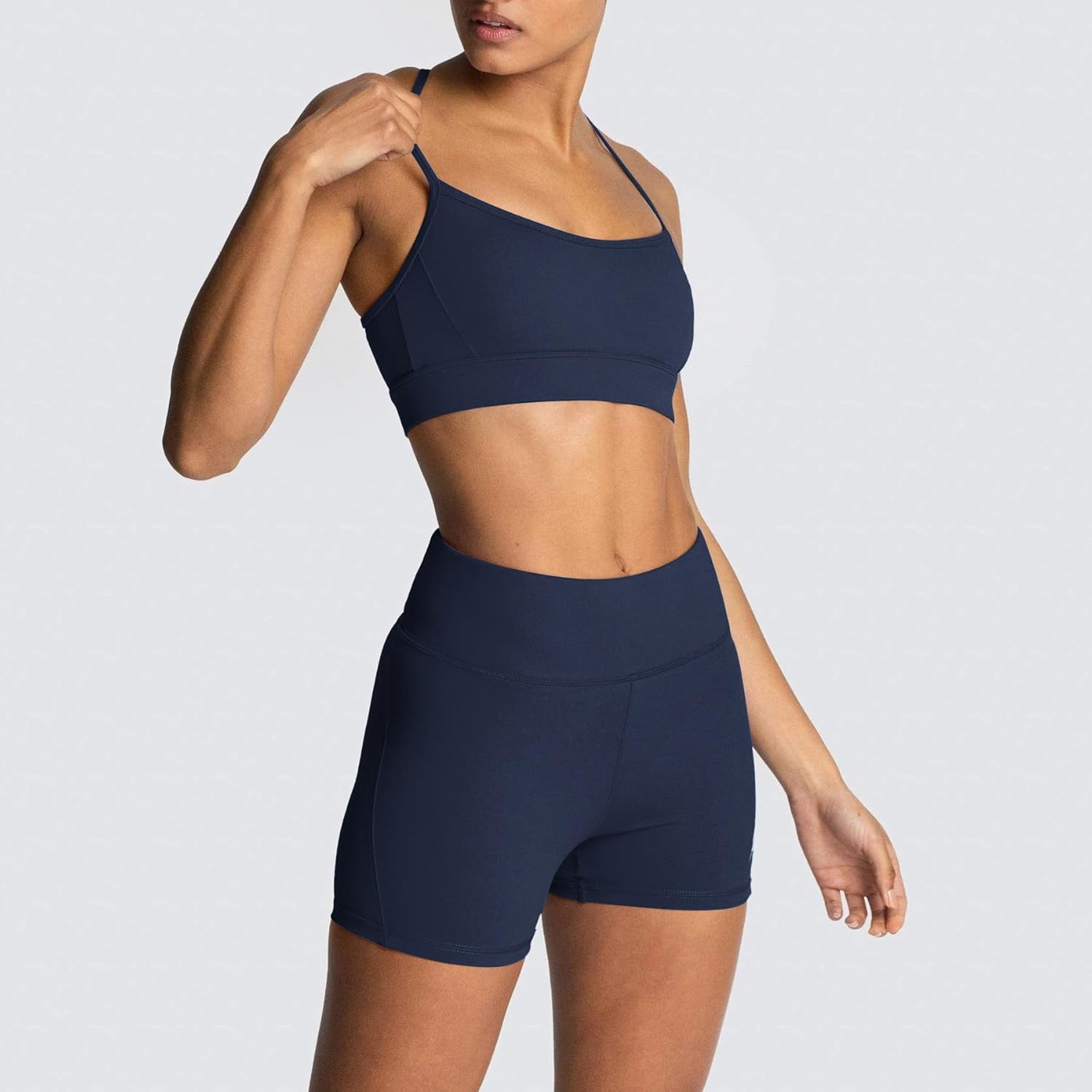 IWEMEK Women's Workout Sets 2 Piece Yoga Outfits High Waisted Biker Shorts and Cross Back Sports Bra Gym Set - Image 4