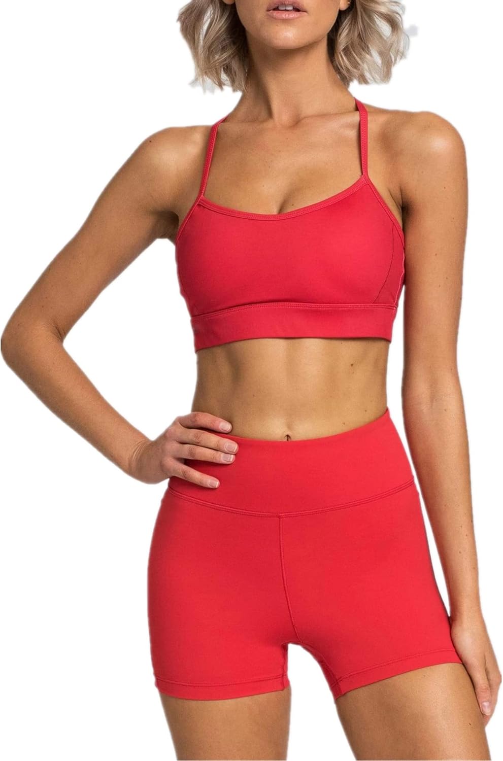 IWEMEK Women's Workout Sets 2 Piece Yoga Outfits High Waisted Biker Shorts and Cross Back Sports Bra Gym Set - Image 15