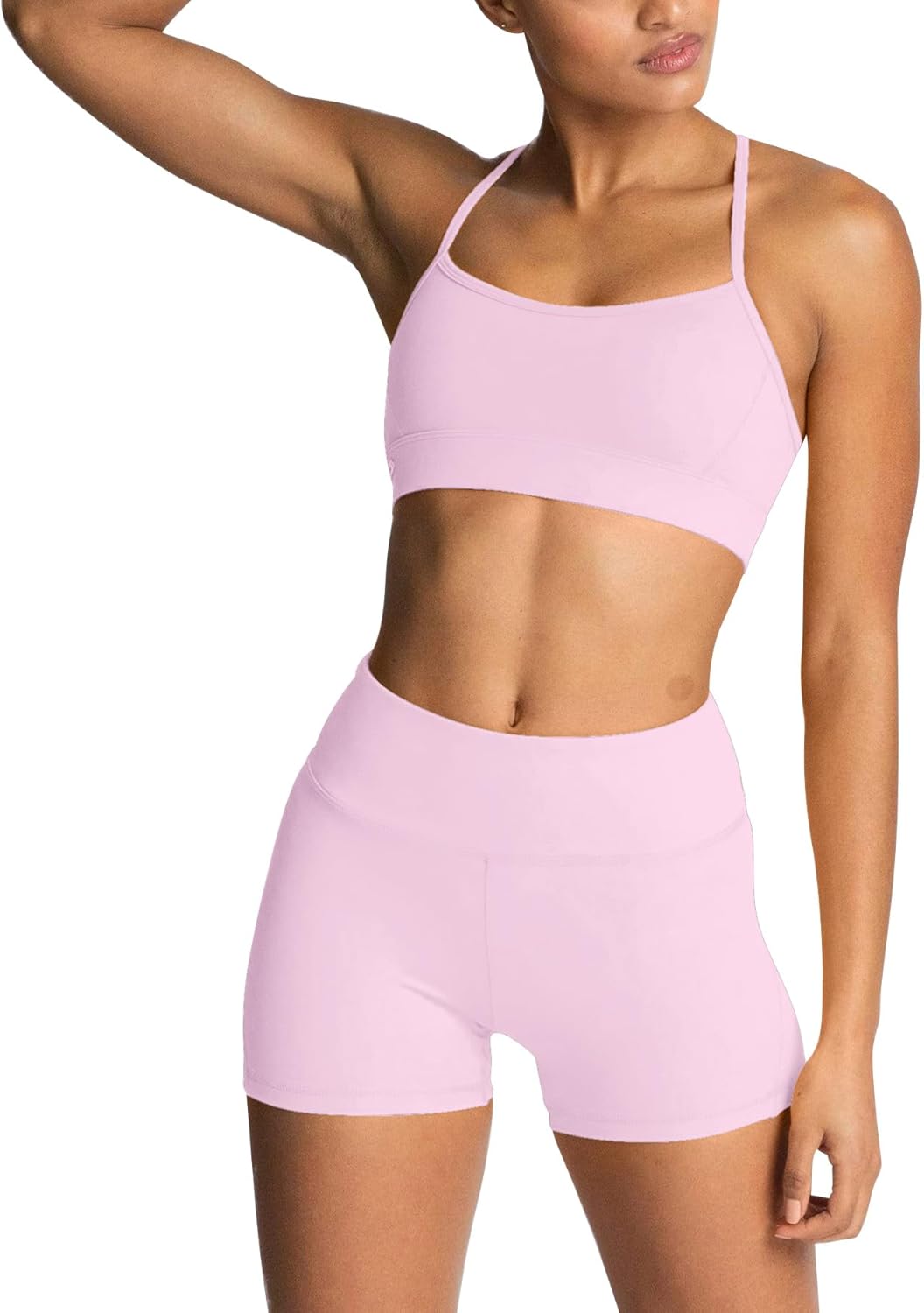 IWEMEK Women's Workout Sets 2 Piece Yoga Outfits High Waisted Biker Shorts and Cross Back Sports Bra Gym Set - Image 17