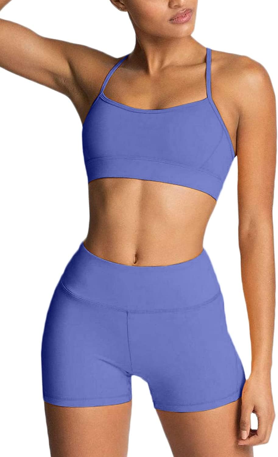 IWEMEK Women's Workout Sets 2 Piece Yoga Outfits High Waisted Biker Shorts and Cross Back Sports Bra Gym Set - Image 12
