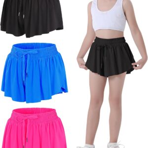 JOCMIC Girls Flowy Shorts, 2 in 1 Preppy Butterfly Shorts with Spandex Liner for Cheer Athletic Gym Teens Casual Clothes