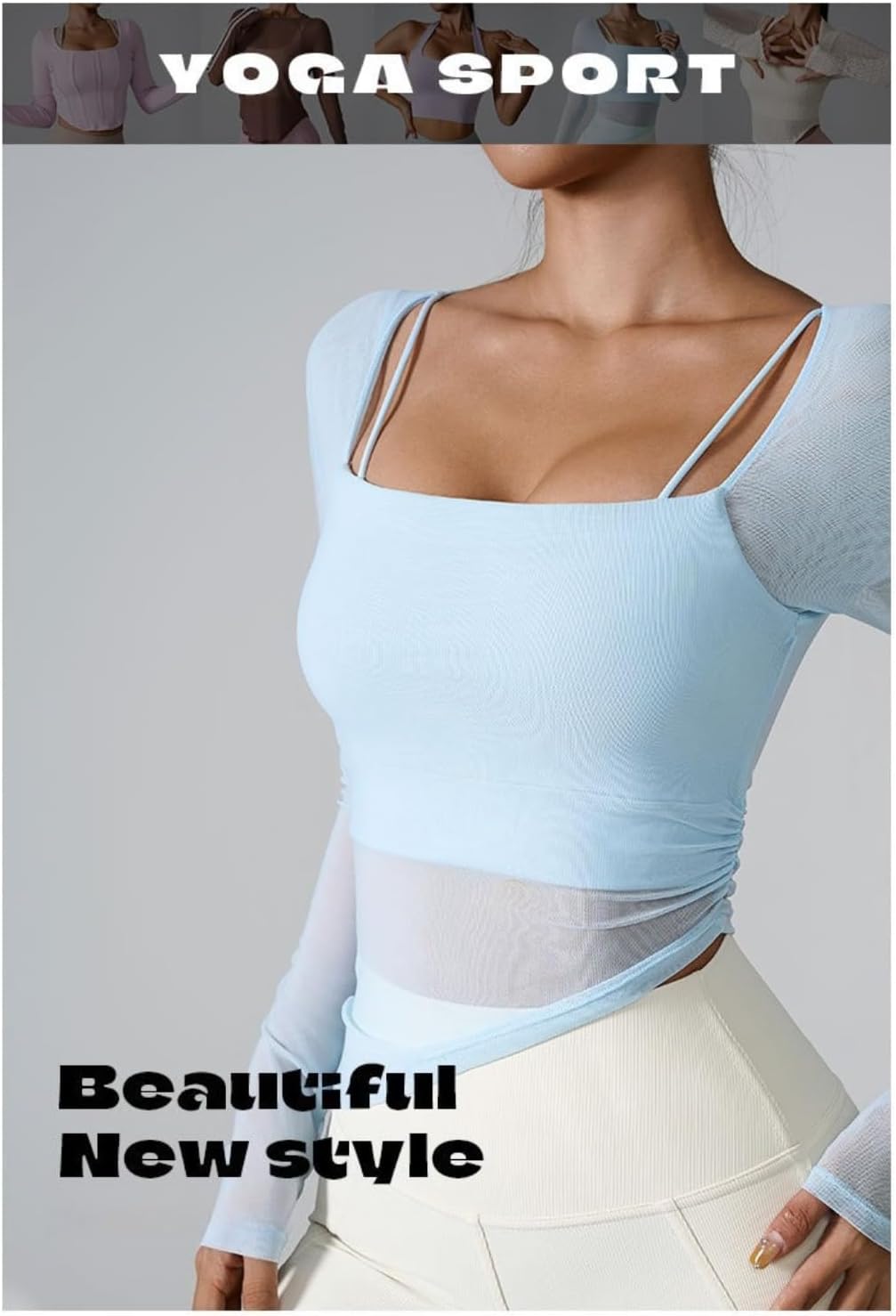 KirinDa Women's Long Sleeve Yoga Top (S-XL)\u2014 Mesh Workout Shirt for Yoga, Pilates & Gym. Seamless Fitness Clothing. - Image 3