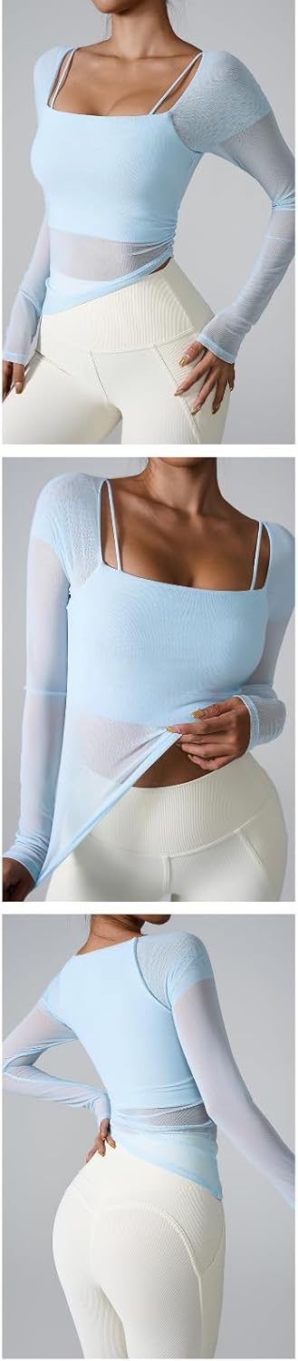 KirinDa Women's Long Sleeve Yoga Top (S-XL)\u2014 Mesh Workout Shirt for Yoga, Pilates & Gym. Seamless Fitness Clothing. - Image 4