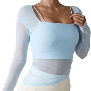 KirinDa Women's Long Sleeve Yoga Top (S-XL)\u2014 Mesh Workout Shirt for Yoga, Pilates & Gym. Seamless Fitness Clothing.