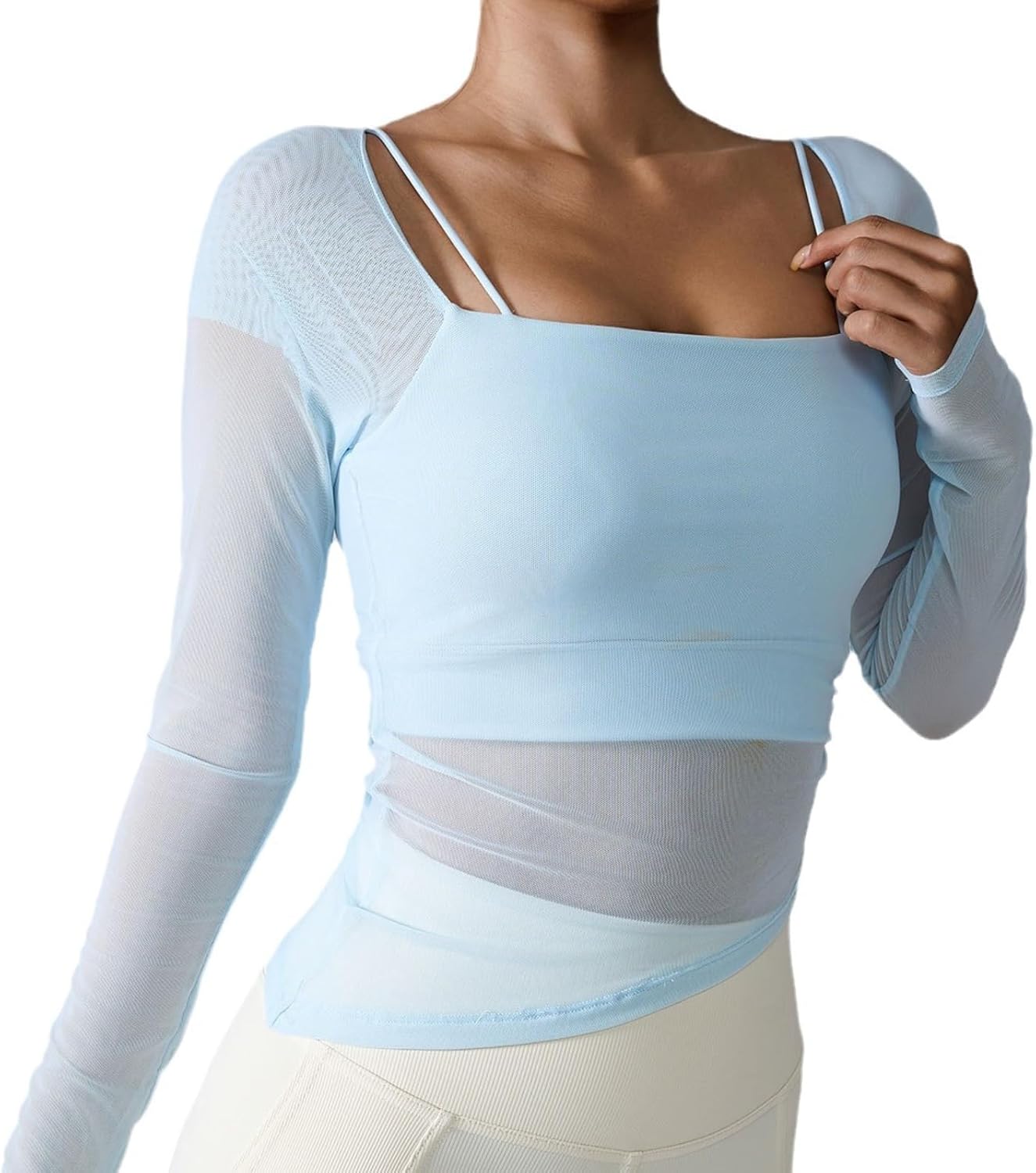 KirinDa Women's Long Sleeve Yoga Top (S-XL)\u2014 Mesh Workout Shirt for Yoga, Pilates & Gym. Seamless Fitness Clothing.