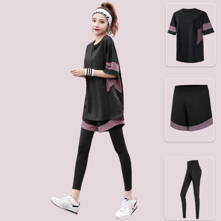 Loose Shirt++Shorts+Pants Women Yoga Piece Set Plus Size Fitness Gym Suits Sportswear Running Clothing - Image 7