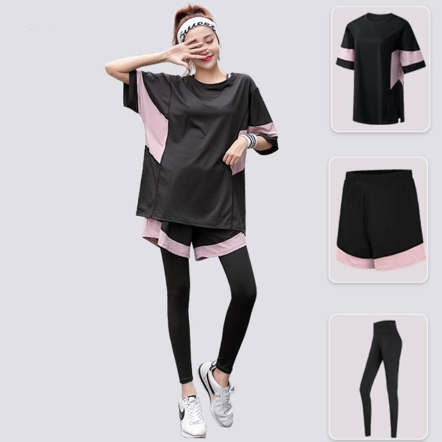 Loose Shirt++Shorts+Pants Women Yoga Piece Set Plus Size Fitness Gym Suits Sportswear Running Clothing - Image 5