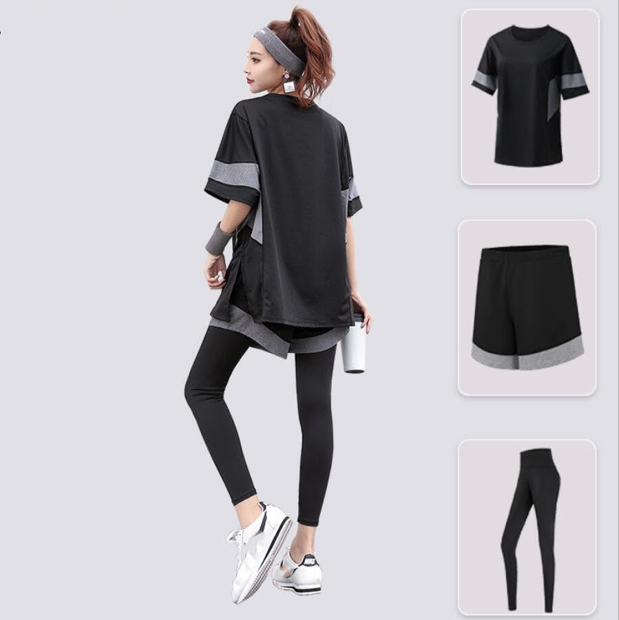Loose Shirt++Shorts+Pants Women Yoga Piece Set Plus Size Fitness Gym Suits Sportswear Running Clothing - Image 6