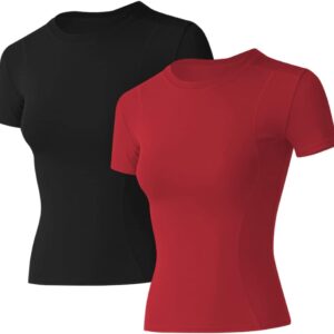 Loovoo Women Workout Shirts 1\/2\/3 Pack Athletic Compression Tee Dry Fit Yoga Gym Basic Tops
