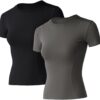 Loovoo Women Workout Shirts 1\/2\/3 Pack Athletic Compression Tee Dry Fit Yoga Gym Basic Tops