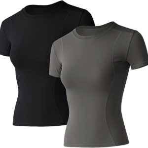 Loovoo Women Workout Shirts 1\/2\/3 Pack Athletic Compression Tee Dry Fit Yoga Gym Basic Tops