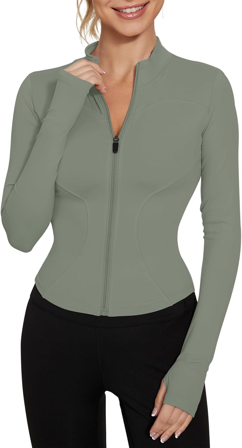 LUYAA Women's Workout Jacket Lightweight Zip Up Yoga Jacket Cropped Athletic Slim Fit Tops - Image 12