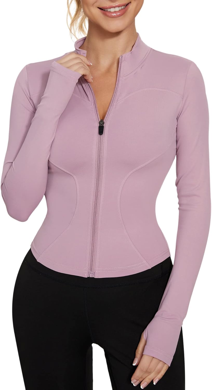 LUYAA Women's Workout Jacket Lightweight Zip Up Yoga Jacket Cropped Athletic Slim Fit Tops - Image 6