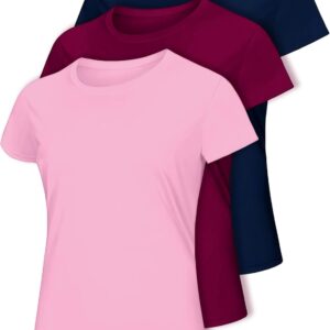 Multipack Women's Short Sleeve T-Shirts, Athletic Exercise Workout Clothes, Running Gym Dance Tops