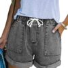 NEYOUQE Women's Casual Fashion Denim Shorts High Waisted Ripped Short Jeans Stretchy Drawstring Elastic Waist Jean 2025