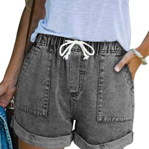 NEYOUQE Women's Casual Fashion Denim Shorts High Waisted Ripped Short Jeans Stretchy Drawstring Elastic Waist Jean 2025