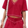 Nirovien Womens 2 Piece Workout Sets Summer Athletic Outfits Short Sleeve Crop Tops and Skirt with Shorts Set