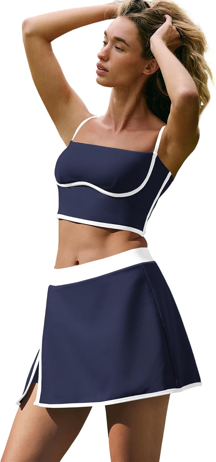 Nirovien Womens Workout Sets 2 Piece Tennis Skort Sets Golf Athletic Outfits Sports Bra and Skirt Gym Yoga Clothes - Image 2