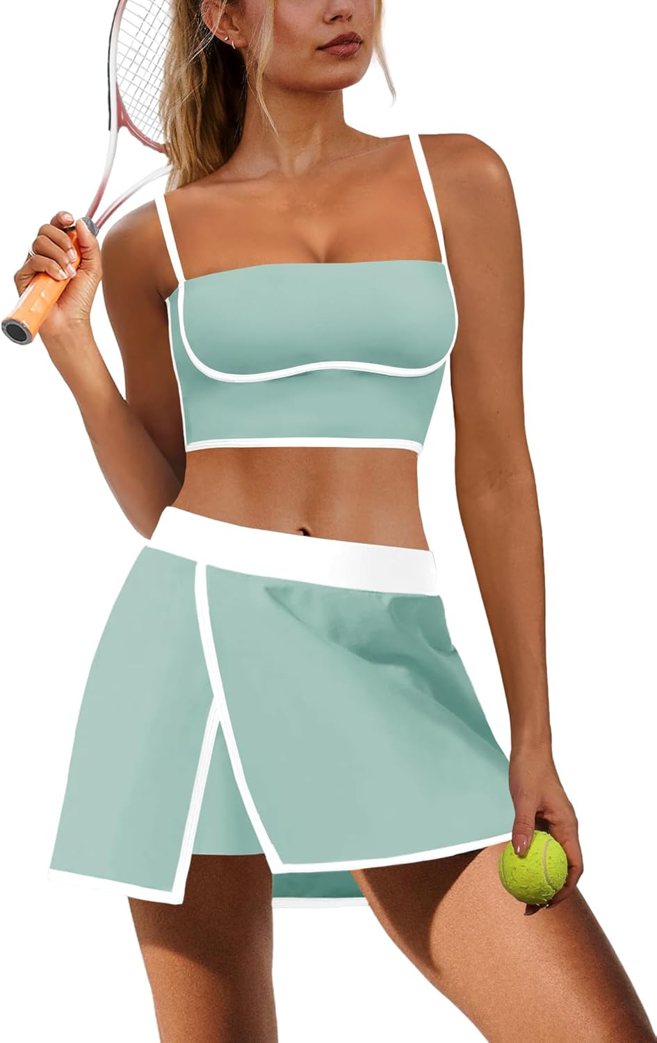 Nirovien Womens Workout Sets 2 Piece Tennis Skort Sets Golf Athletic Outfits Sports Bra and Skirt Gym Yoga Clothes - Image 10