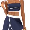 Nirovien Womens Workout Sets 2 Piece Tennis Skort Sets Golf Athletic Outfits Sports Bra and Skirt Gym Yoga Clothes