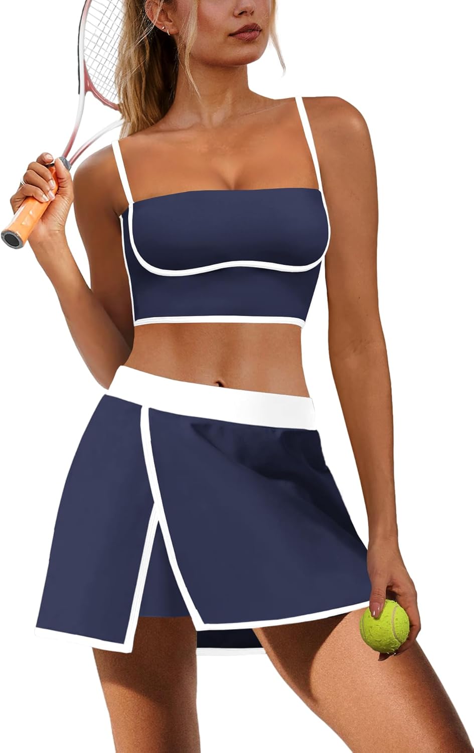 Nirovien Womens Workout Sets 2 Piece Tennis Skort Sets Golf Athletic Outfits Sports Bra and Skirt Gym Yoga Clothes