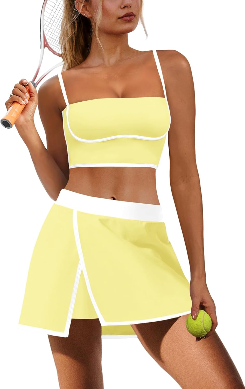 Nirovien Womens Workout Sets 2 Piece Tennis Skort Sets Golf Athletic Outfits Sports Bra and Skirt Gym Yoga Clothes - Image 9