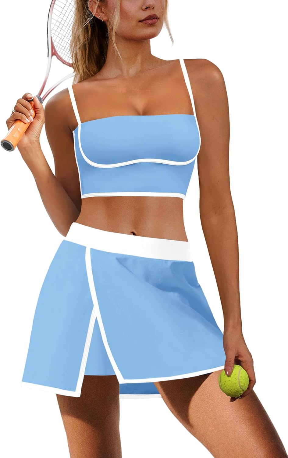 Nirovien Womens Workout Sets 2 Piece Tennis Skort Sets Golf Athletic Outfits Sports Bra and Skirt Gym Yoga Clothes - Image 8