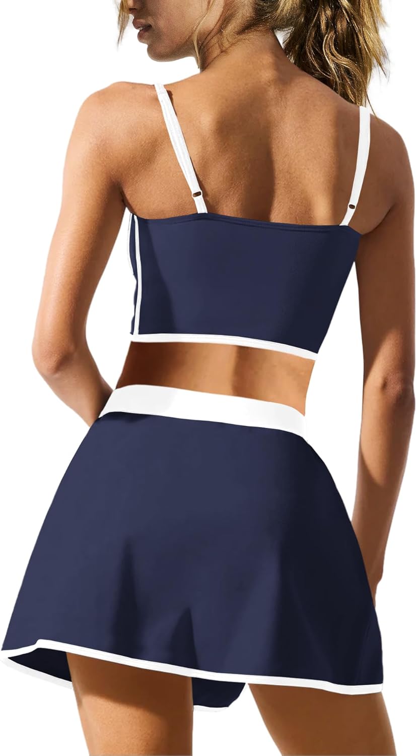 Nirovien Womens Workout Sets 2 Piece Tennis Skort Sets Golf Athletic Outfits Sports Bra and Skirt Gym Yoga Clothes - Image 4