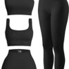 OIERD 4 Piece Workout Sets For Women Ribbed Leggings Clothes Yoga Sets Active Wear Matching Work Out Sets Gym Pilates Outfits