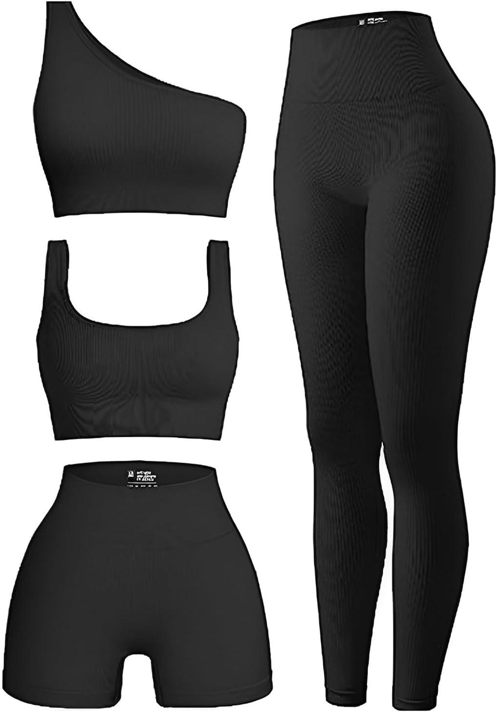 OIERD 4 Piece Workout Sets For Women Ribbed Leggings Clothes Yoga Sets Active Wear Matching Work Out Sets Gym Pilates Outfits