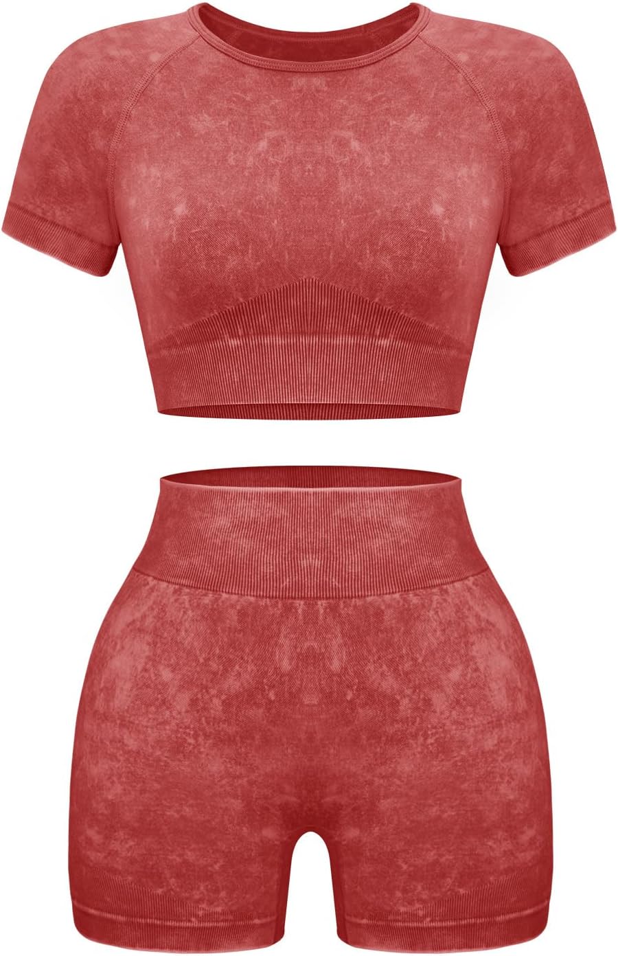 OLCHEE Womens Workout Sets 2 Piece - Seamless Acid Wash Yoga Outfits Shorts and Crop Top Matching Gym Athletic Clothing Set - Image 6