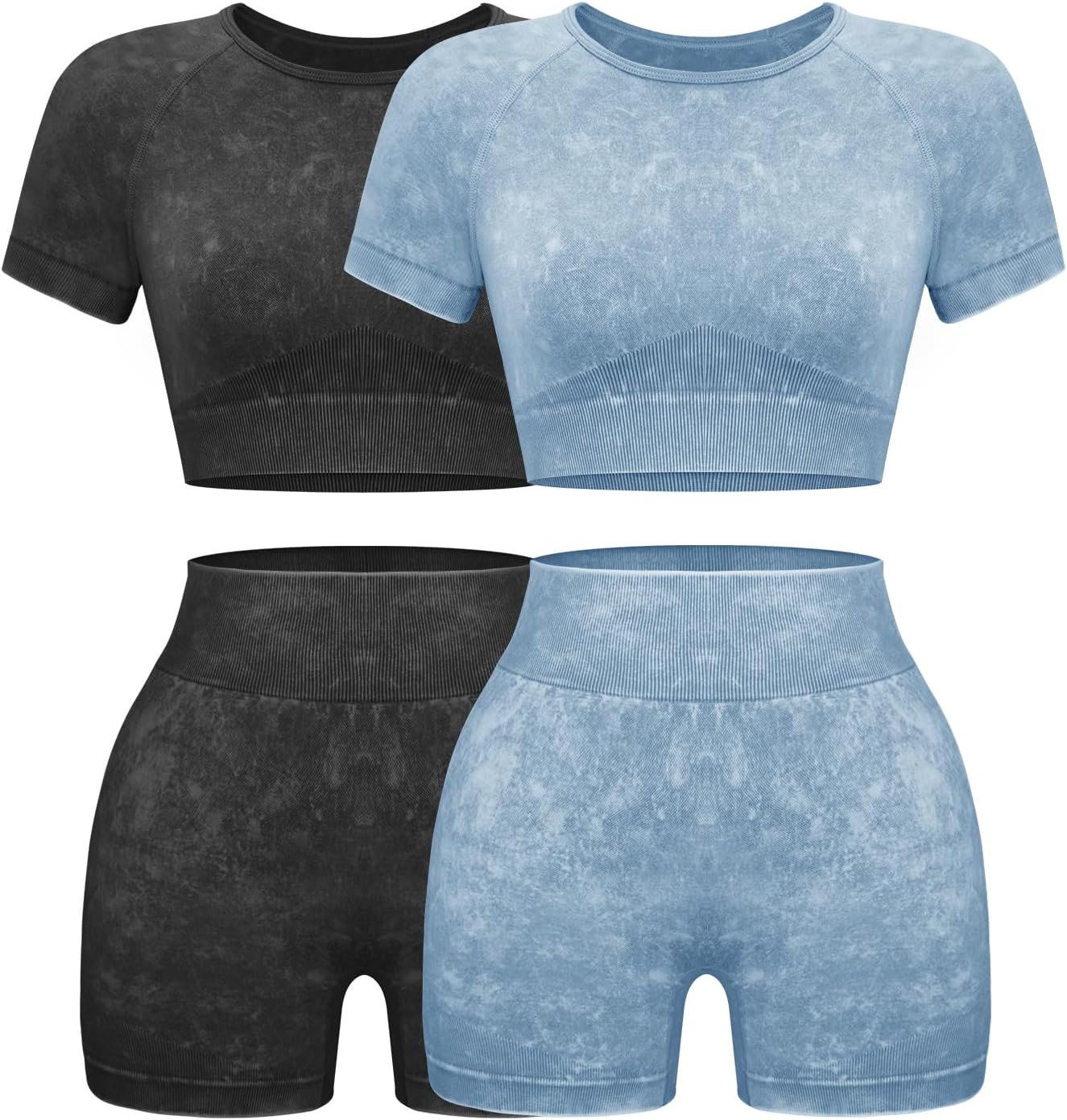 OLCHEE Womens Workout Sets 2 Piece - Seamless Acid Wash Yoga Outfits Shorts and Crop Top Matching Gym Athletic Clothing Set - Image 26