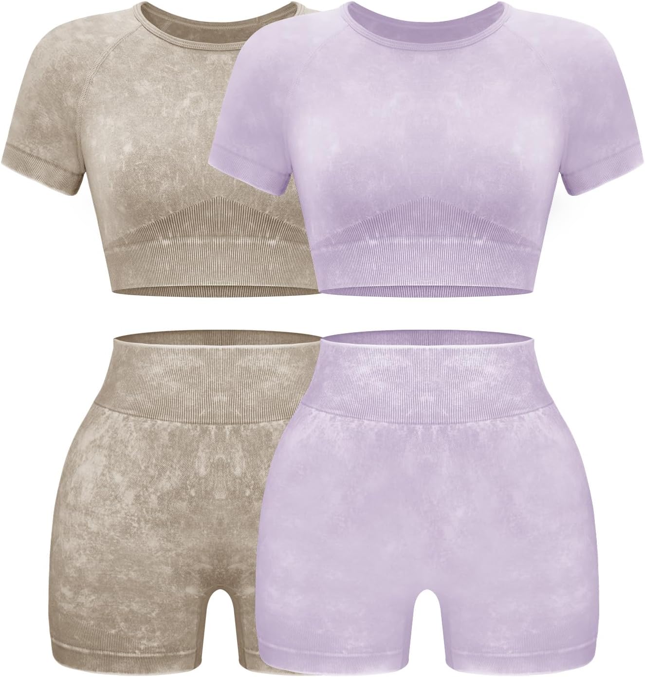 OLCHEE Womens Workout Sets 2 Piece - Seamless Acid Wash Yoga Outfits Shorts and Crop Top Matching Gym Athletic Clothing Set - Image 22