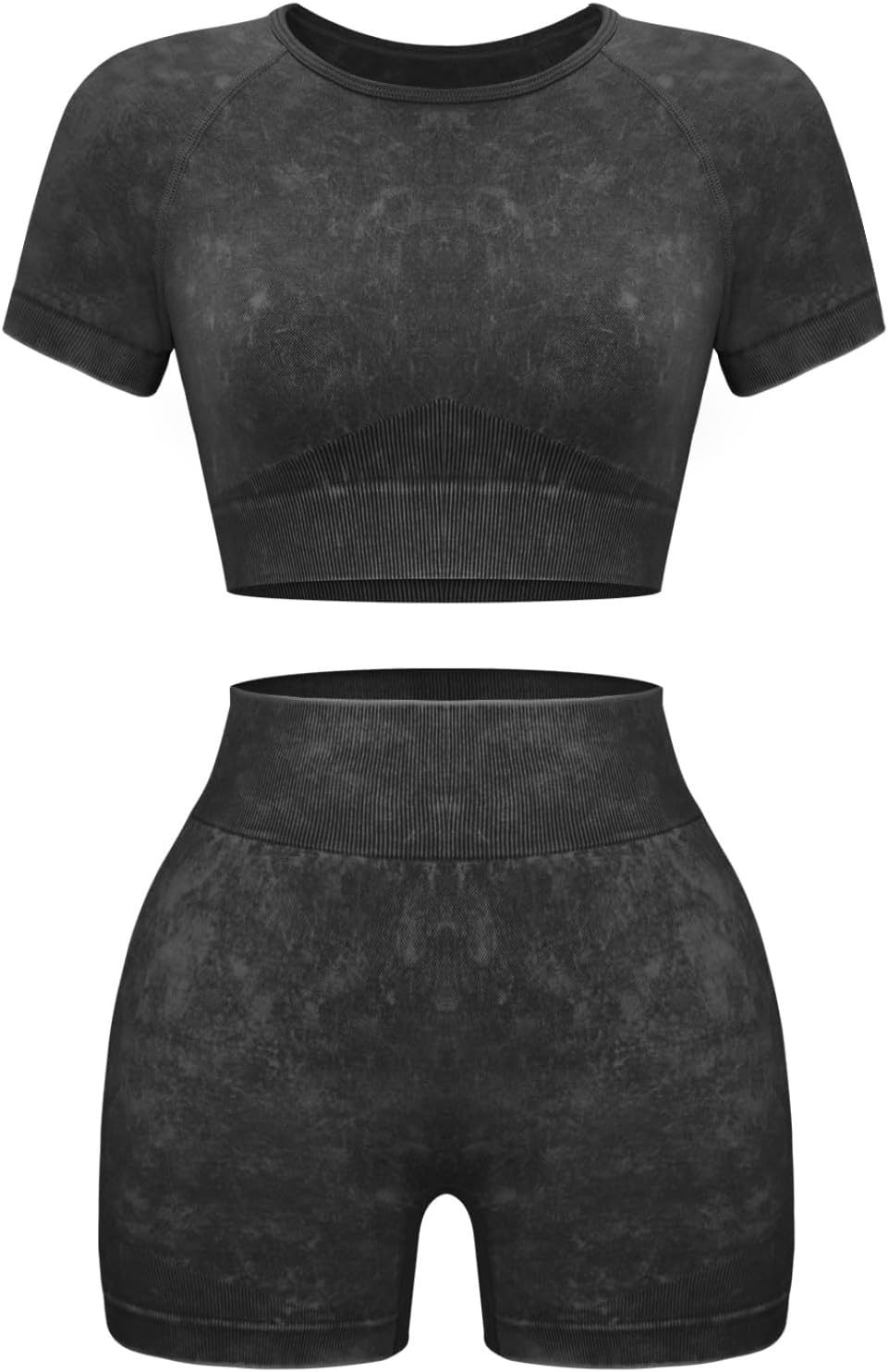 OLCHEE Womens Workout Sets 2 Piece - Seamless Acid Wash Yoga Outfits Shorts and Crop Top Matching Gym Athletic Clothing Set - Image 9