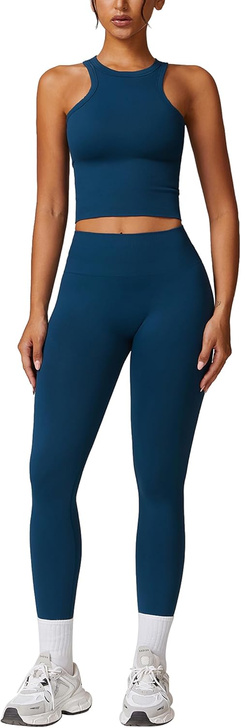 OMEWEE Gym clothes for woman set Racer-back Tank Top and Tummy Control Leggings Yoga sets for women 2 piece - Image 7