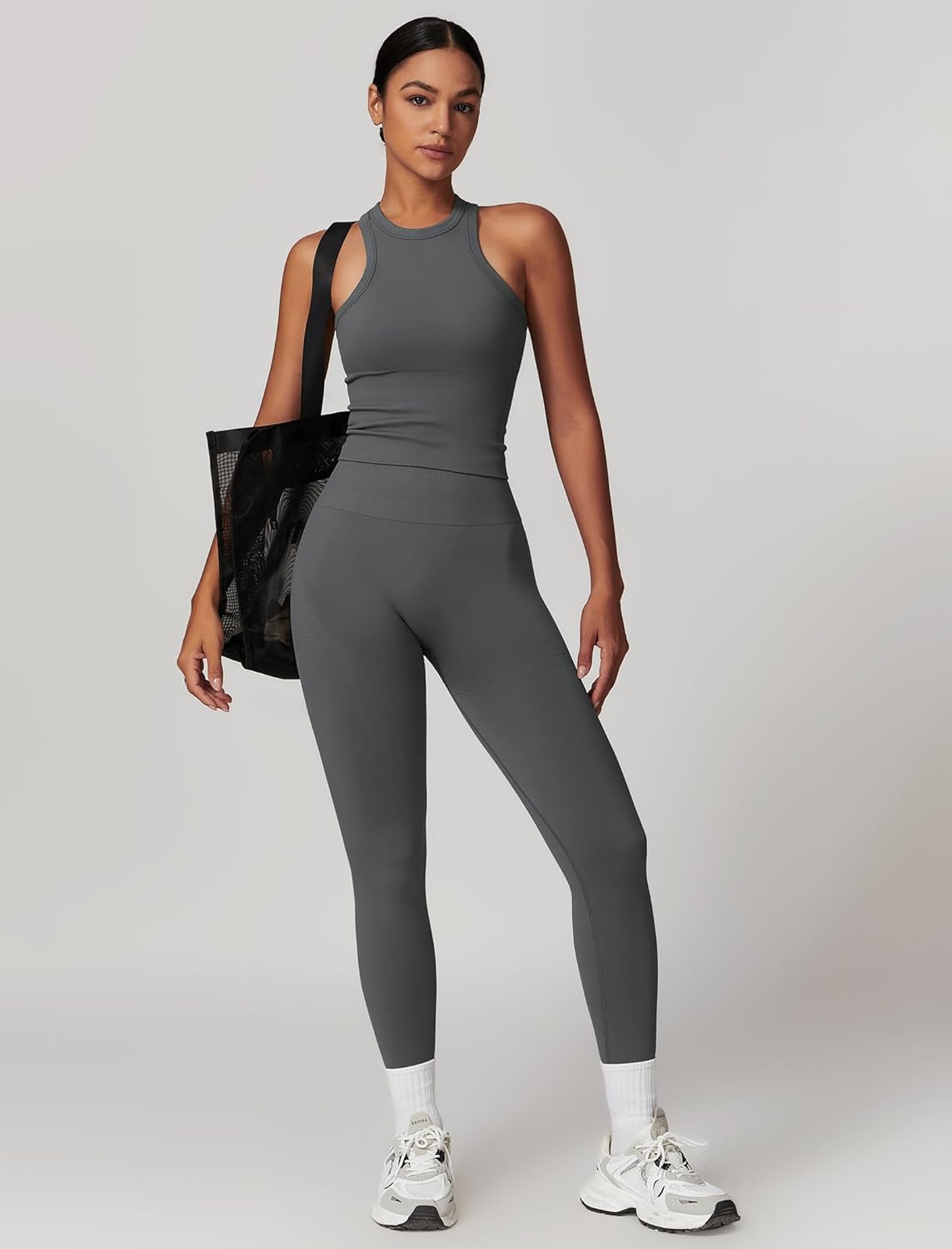 OMEWEE Gym clothes for woman set Racer-back Tank Top and Tummy Control Leggings Yoga sets for women 2 piece - Image 5