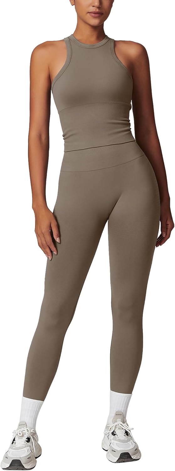 OMEWEE Gym clothes for woman set Racer-back Tank Top and Tummy Control Leggings Yoga sets for women 2 piece - Image 9