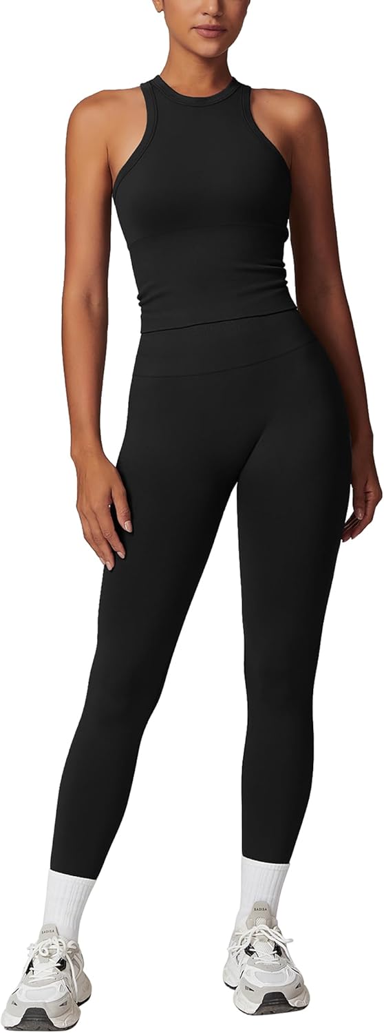 OMEWEE Gym clothes for woman set Racer-back Tank Top and Tummy Control Leggings Yoga sets for women 2 piece - Image 8