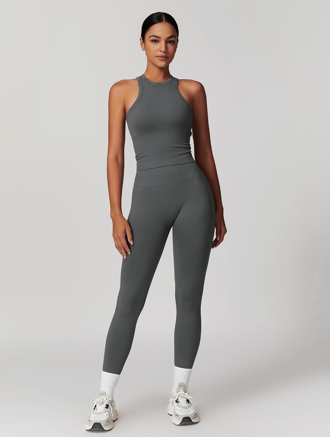 OMEWEE Gym clothes for woman set Racer-back Tank Top and Tummy Control Leggings Yoga sets for women 2 piece - Image 2