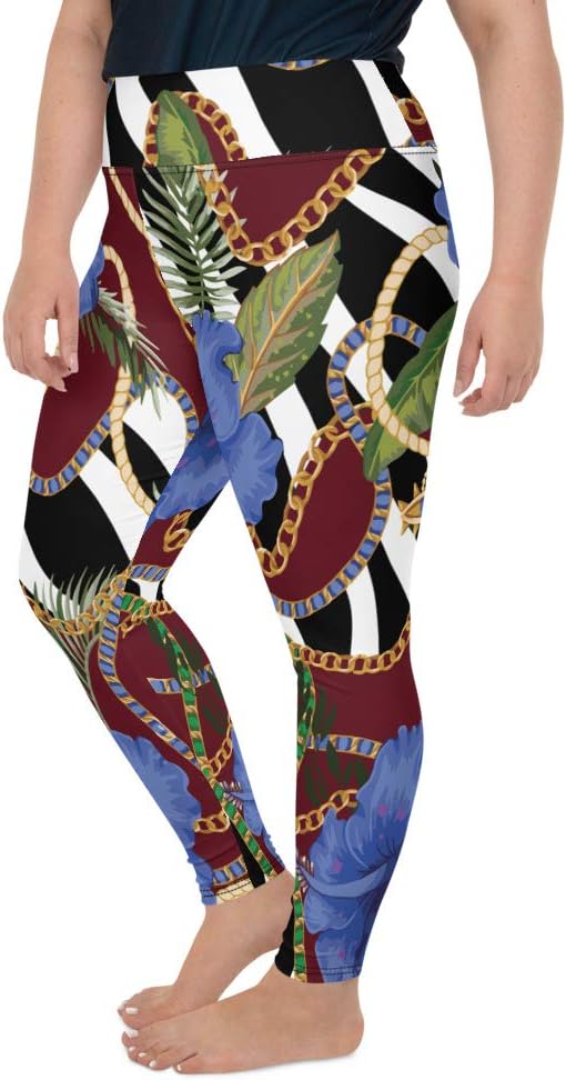 Plus Size Leggings for Women Girls Blue Flowery Frost Maroon White Yoga Pants - Image 4
