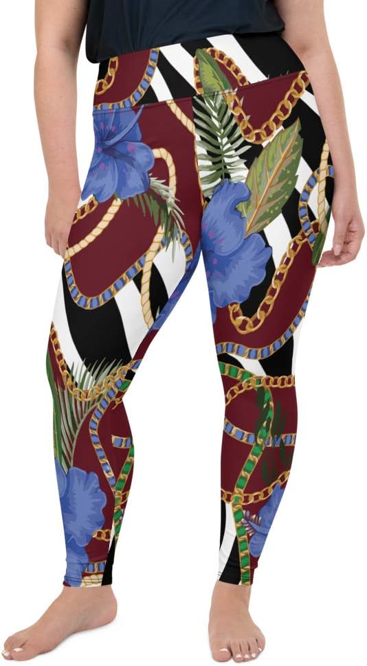 Plus Size Leggings for Women Girls Blue Flowery Frost Maroon White Yoga Pants