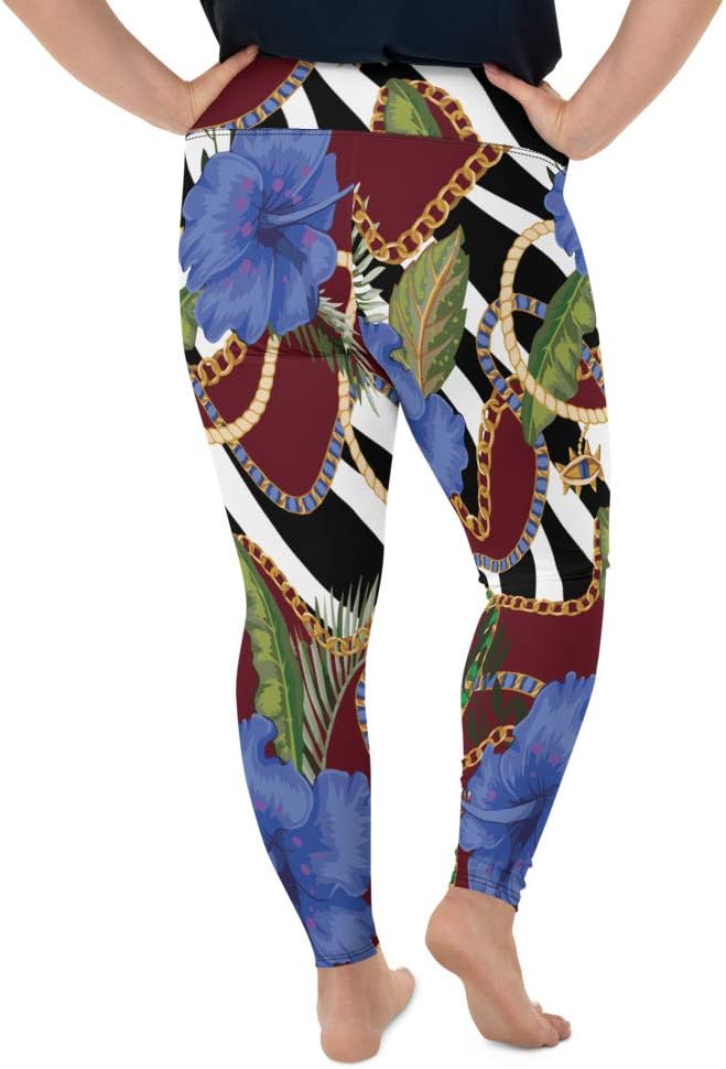Plus Size Leggings for Women Girls Blue Flowery Frost Maroon White Yoga Pants - Image 2