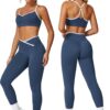 PQBPQB Women 2 Piece Workout Sets ColorBlock Cross Back Sports Bra High Waist Tummy Control Active Leggings Yoga Outfit