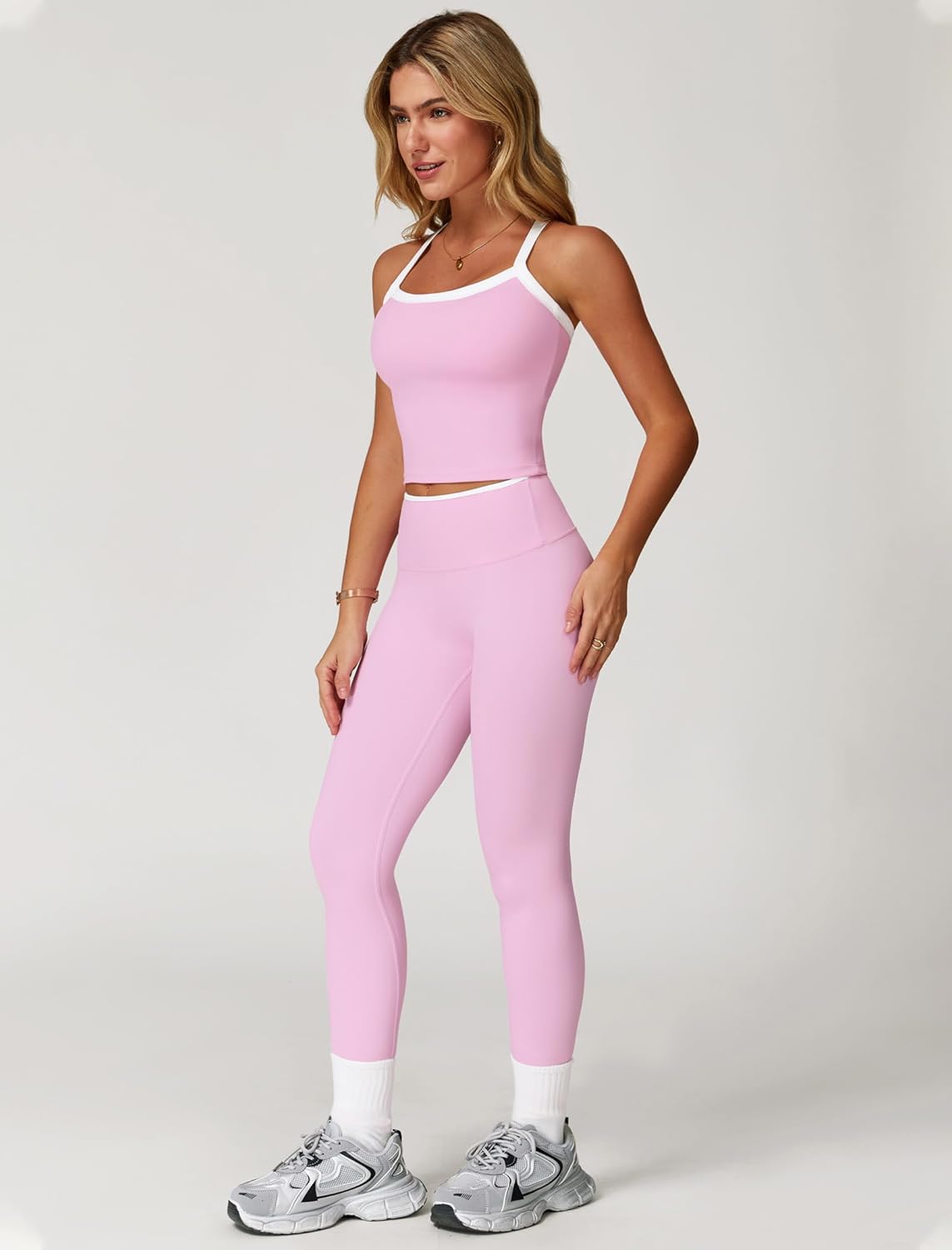 PQBPQB Women 2 Piece Workout Sets Padded Criss Cross Back Crop Tank High Waist Tummy Control Active Leggings Sets Yoga Outfit - Image 2