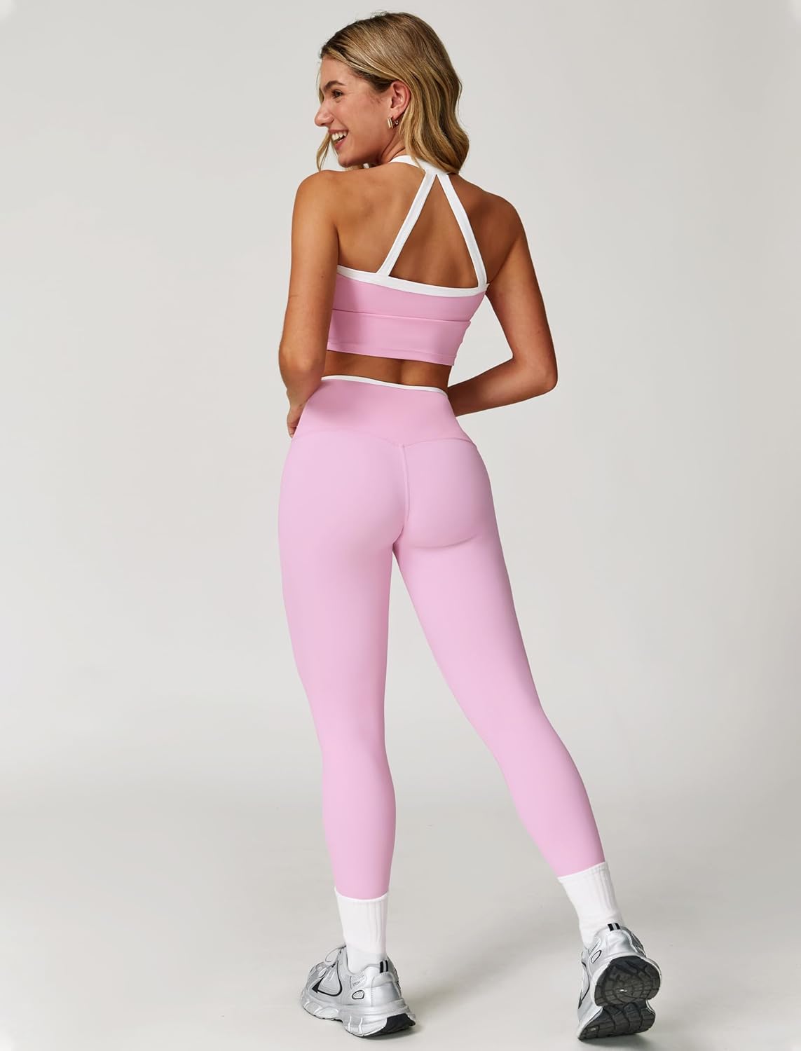 PQBPQB Women 2 Piece Workout Sets Padded Criss Cross Back Crop Tank High Waist Tummy Control Active Leggings Sets Yoga Outfit - Image 5